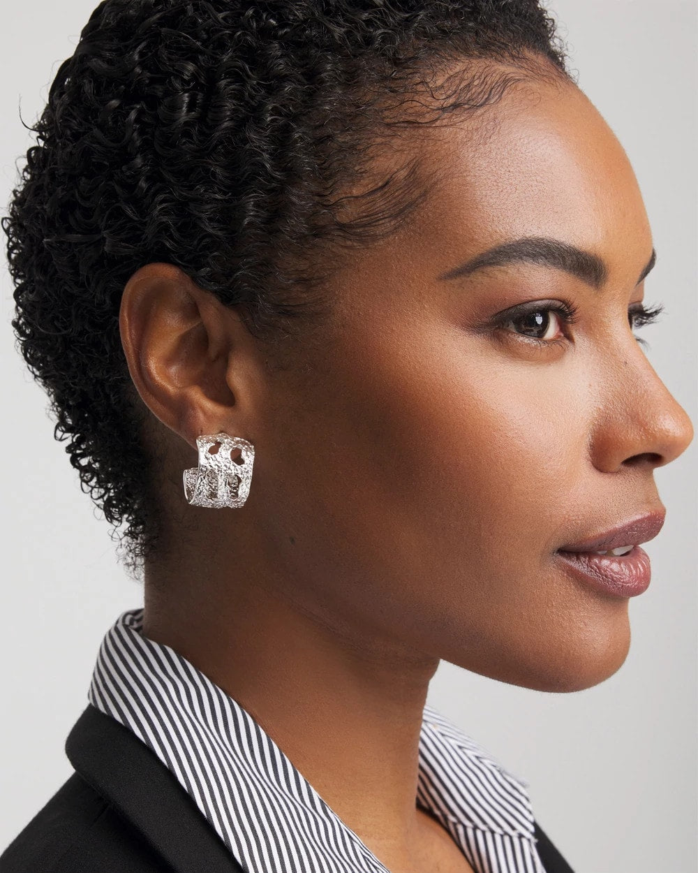 Chico's Jewelry No Droop® Cutout Silvertone Hoop Earrings