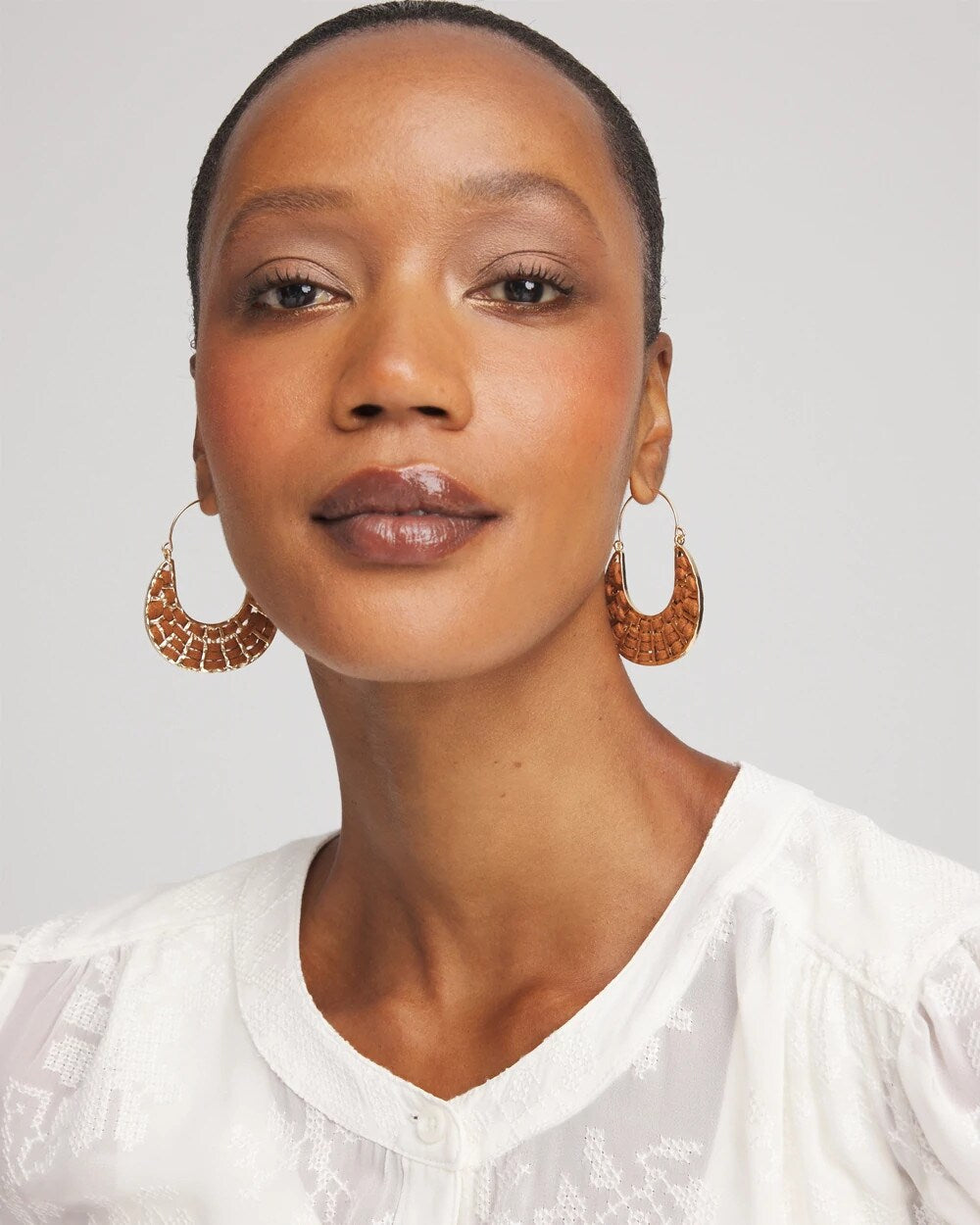 Chico's Jewelry Leather Half-Moon Hoop Earrings
