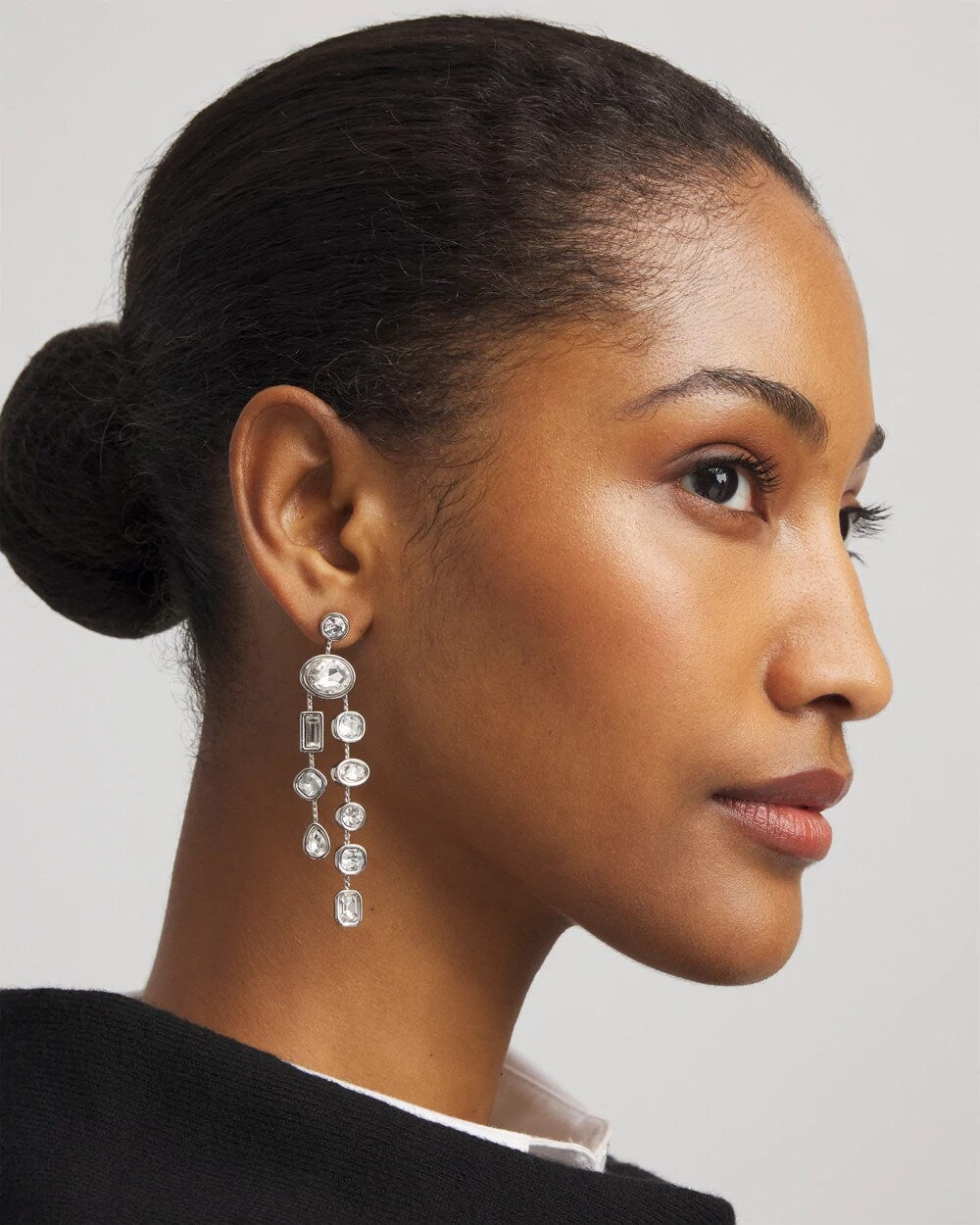 Chico's Jewelry Bezel Set Linear Silvertone Earrings