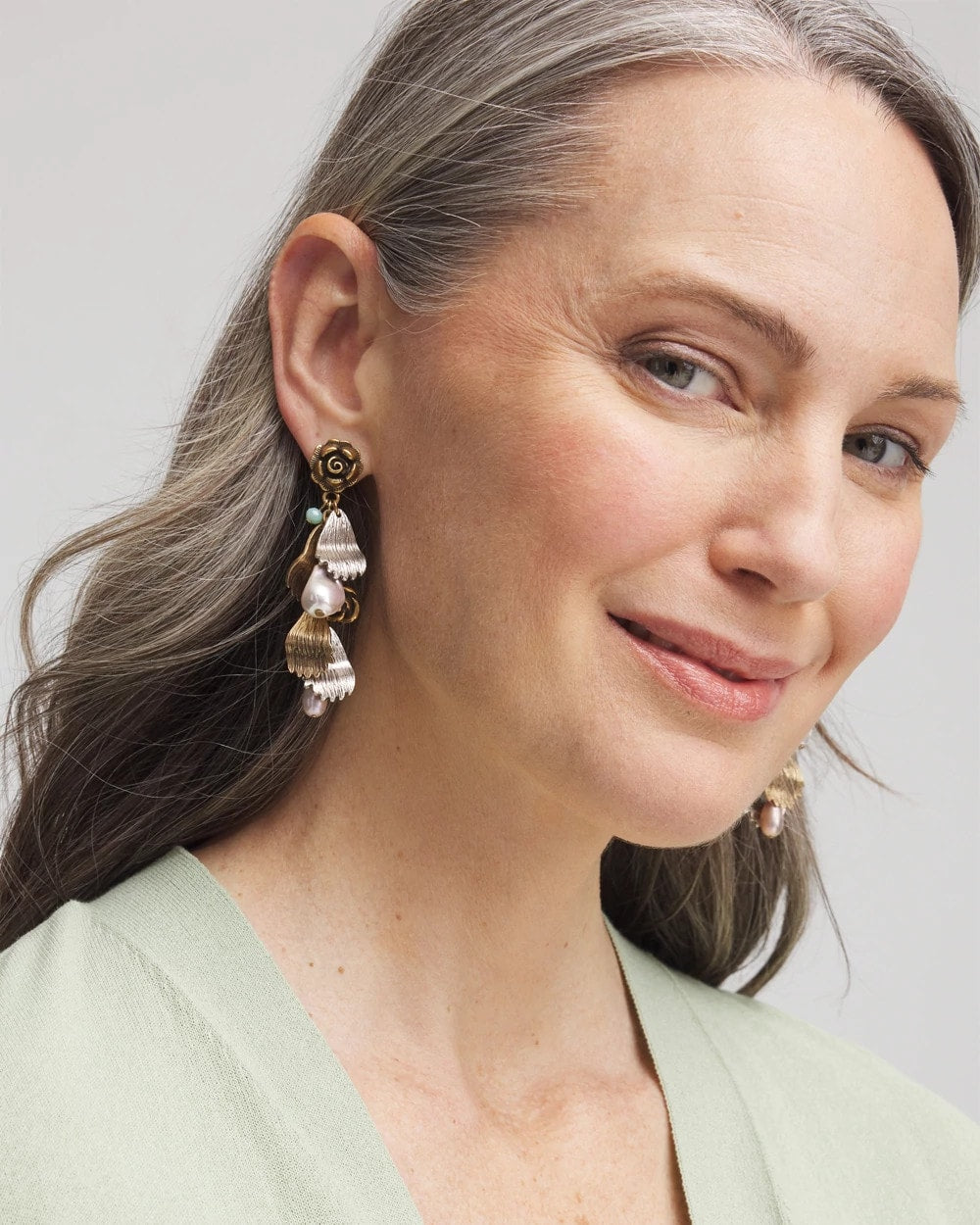 Chico's Jewelry Floral Pearl Charm Earrings
