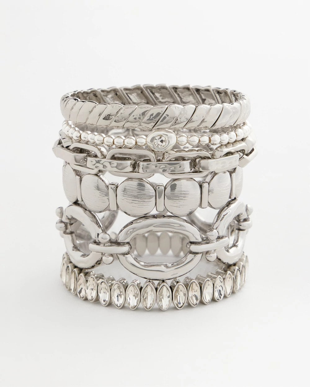 Chico's Jewelry Silver Textured Circle Stretch Bracelet
