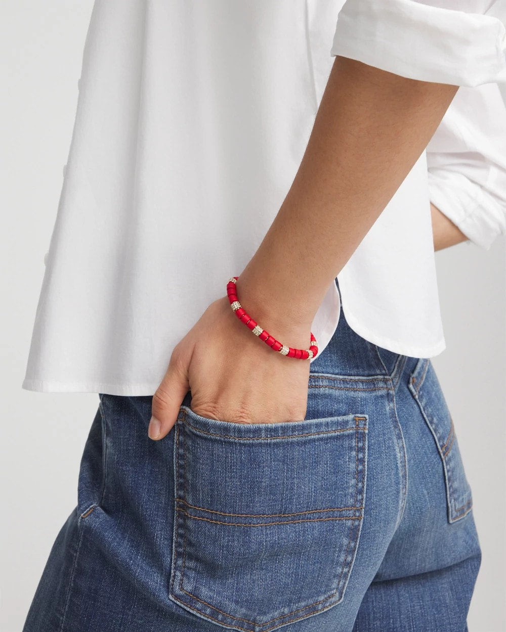 Chico's Jewelry Red Barrel Bead Stretch Bracelet