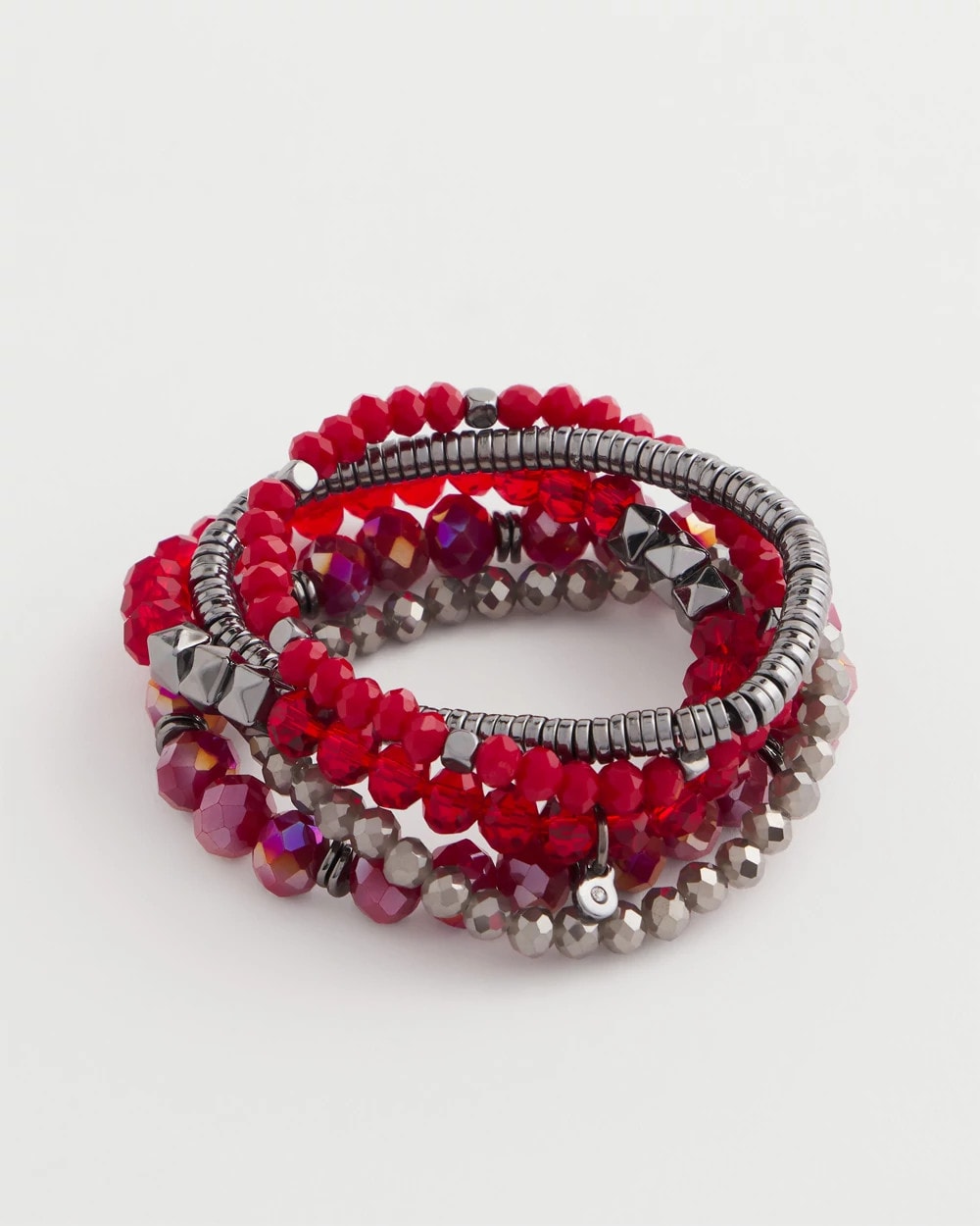 Chico's Jewelry Red Stretch Set of Five Beaded Bracelets