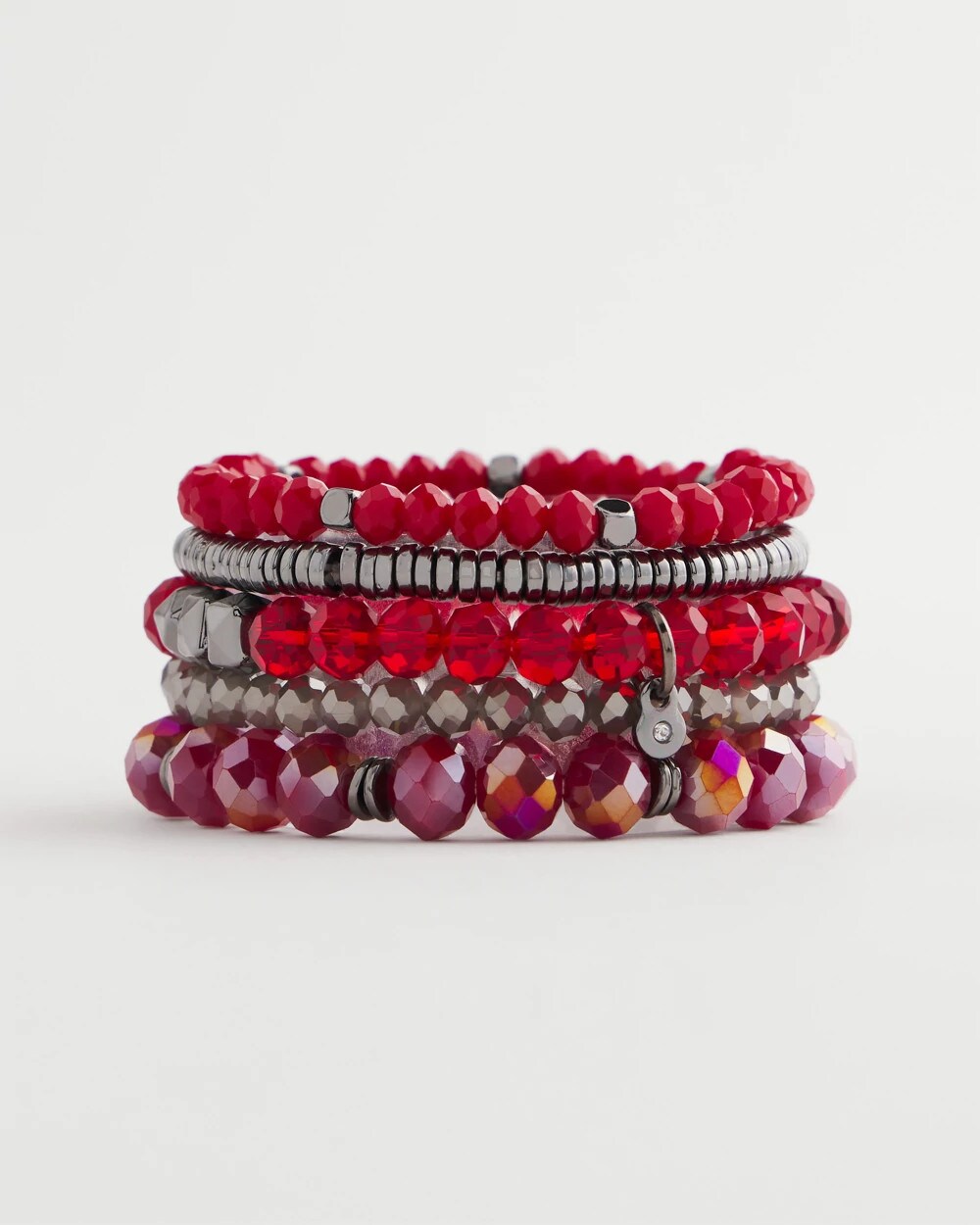 Chico's Jewelry Red Stretch Set of Five Beaded Bracelets