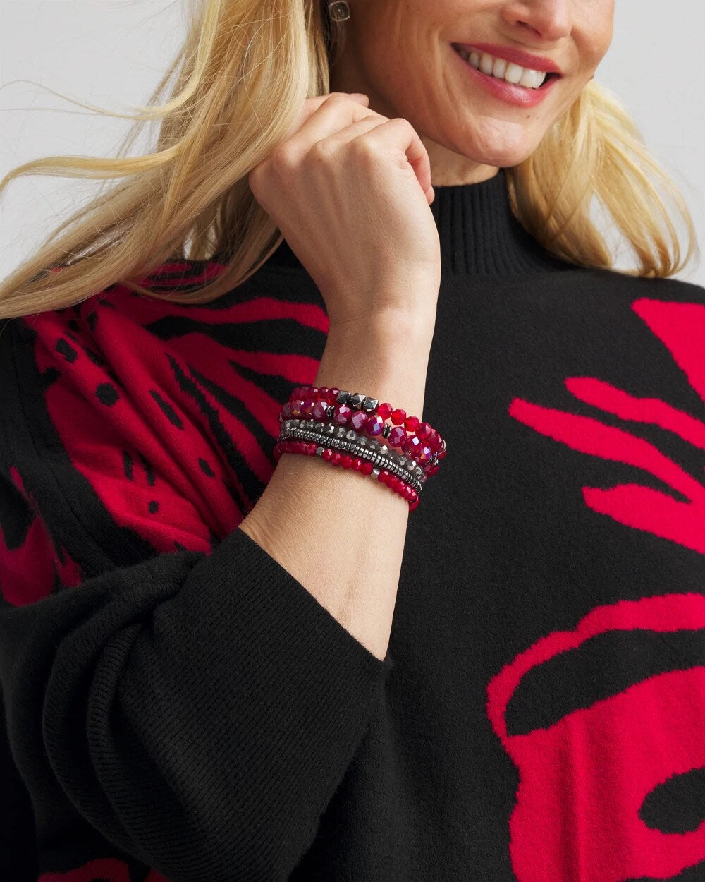 Chico's Jewelry Red Stretch Set of Five Beaded Bracelets