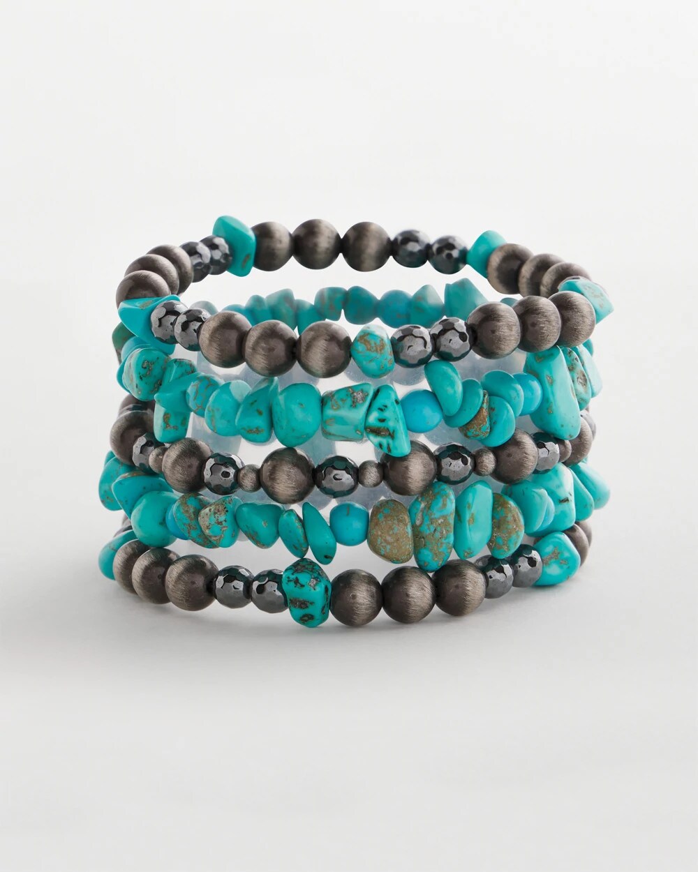 Chico's Jewelry Turquoise Stone Stretch Set of Five Beaded Bracelets