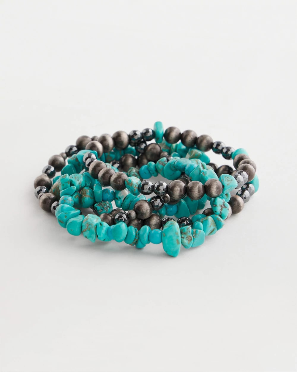 Chico's Jewelry Turquoise Stone Stretch Set of Five Beaded Bracelets