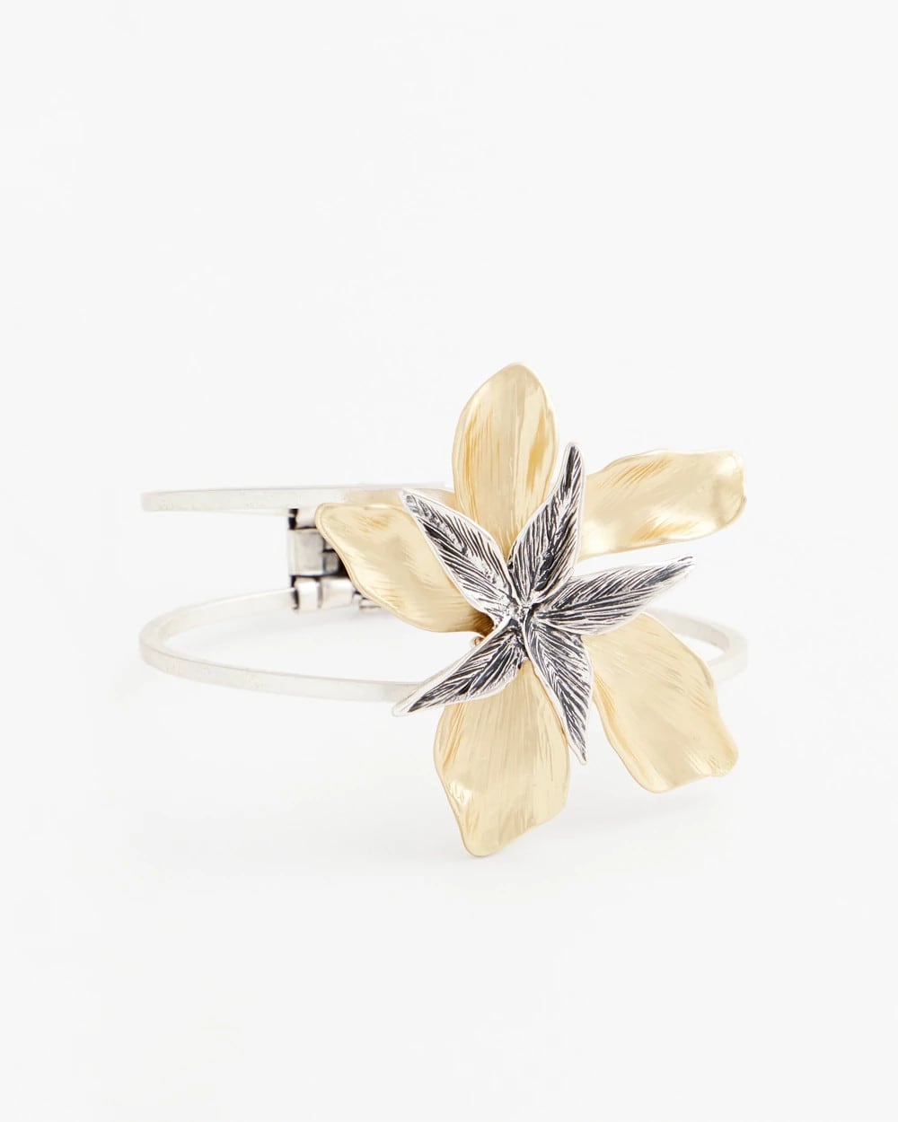 Chico's Jewelry Mixed-Metal Floral Cuff Bangle Bracelet