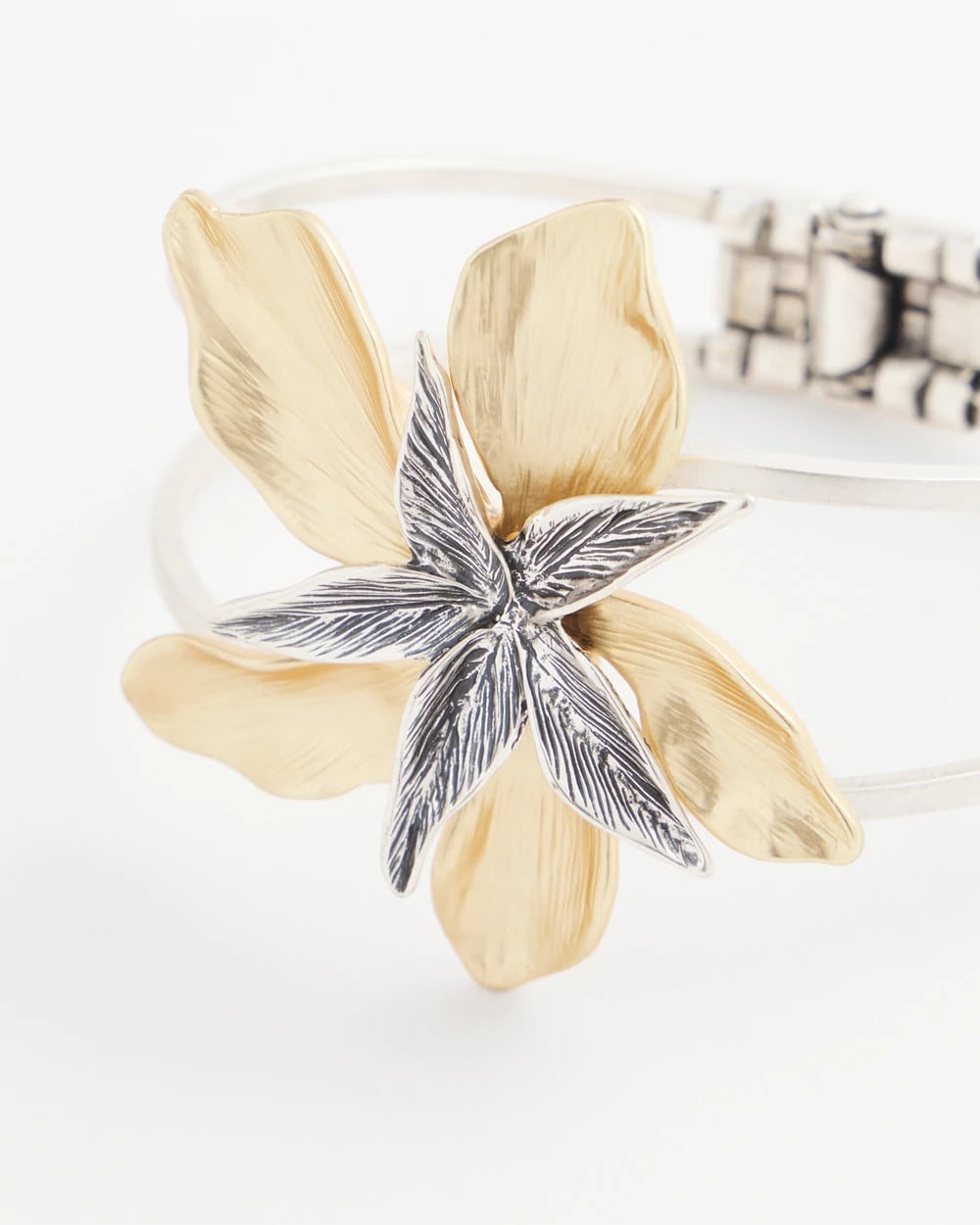 Chico's Jewelry Mixed-Metal Floral Cuff Bangle Bracelet