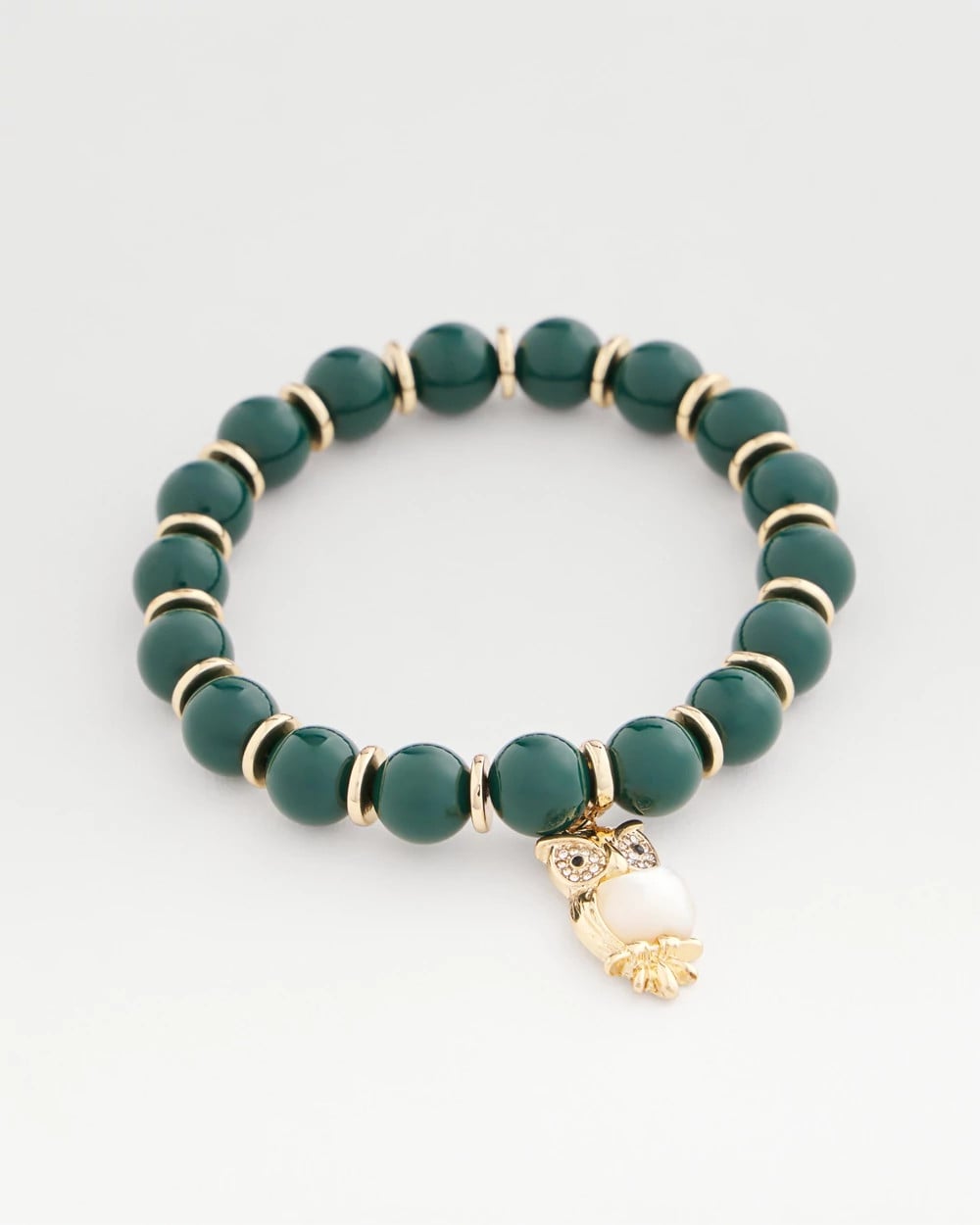 Chico's Jewelry Green & Gold Beaded Charm Bracelet