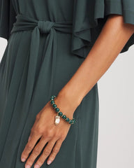 Chico's Jewelry Green & Gold Beaded Charm Bracelet
