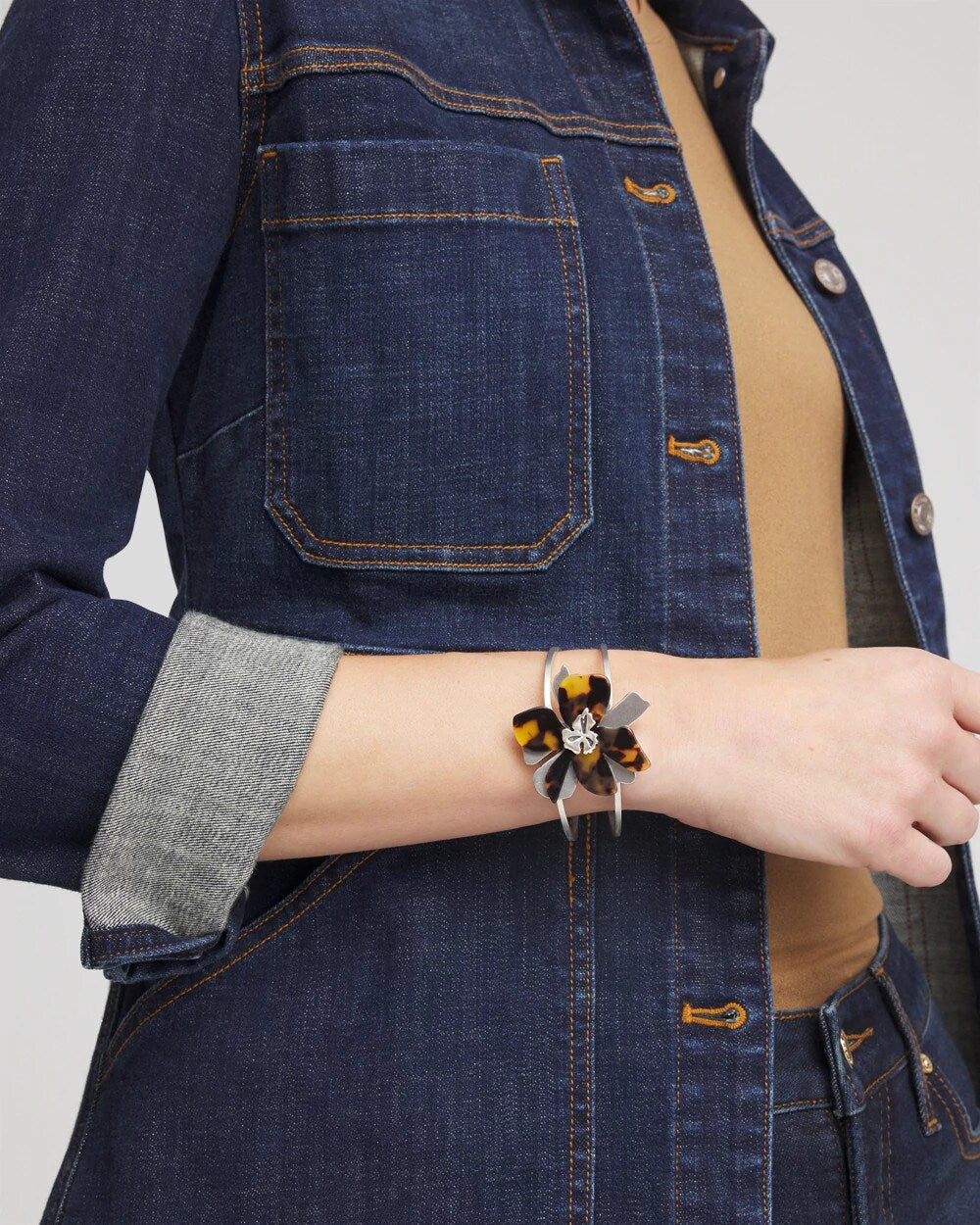 Chico's Jewelry Tortoise Floral Hinge Bracelet