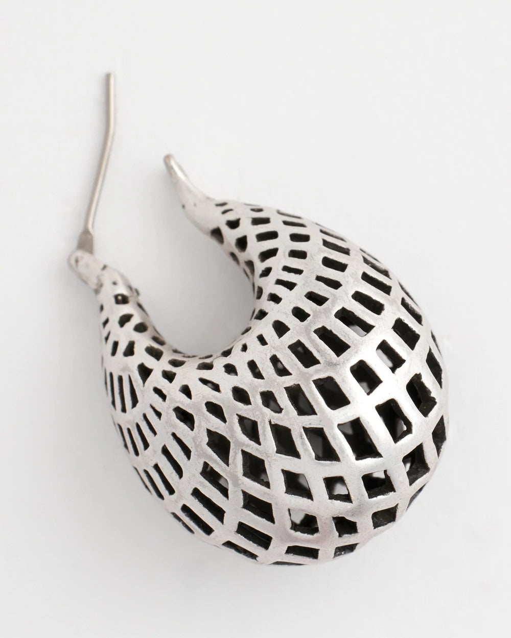 Chico's Jewelry Silver Lattice Puff Hoop Earrings
