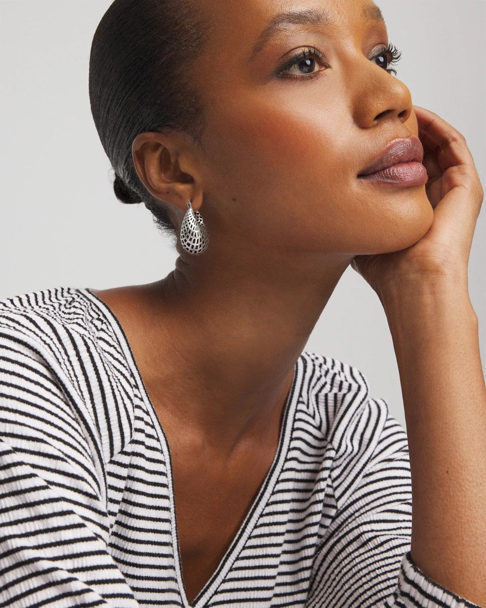 Chico's Jewelry Silver Lattice Puff Hoop Earrings