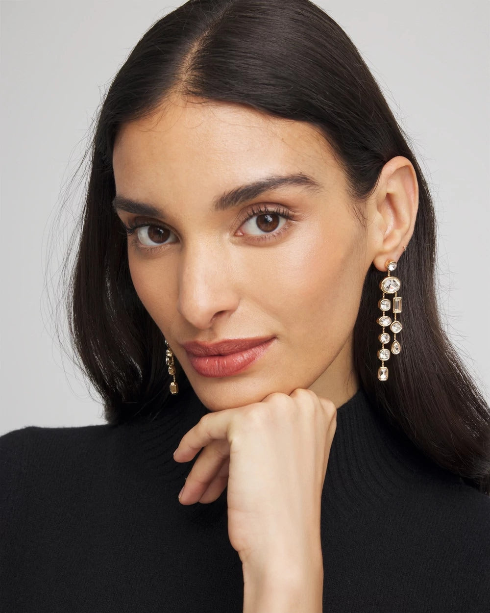Chico's Jewelry Bezel Set Linear Goldtone Earrings