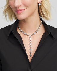 Chico's Jewelry Bezel Set Silvertone Y-Necklace