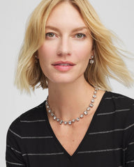 Chico's Jewelry Bezel Set Short Silvertone Necklace