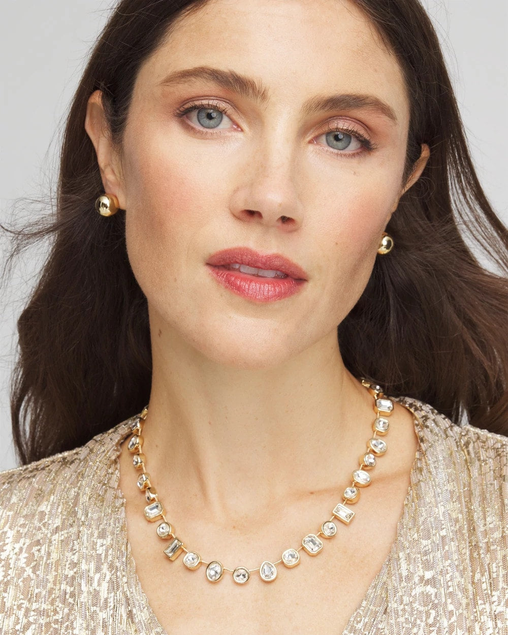 Chico's Jewelry Bezel Set Short Goldtone Necklace