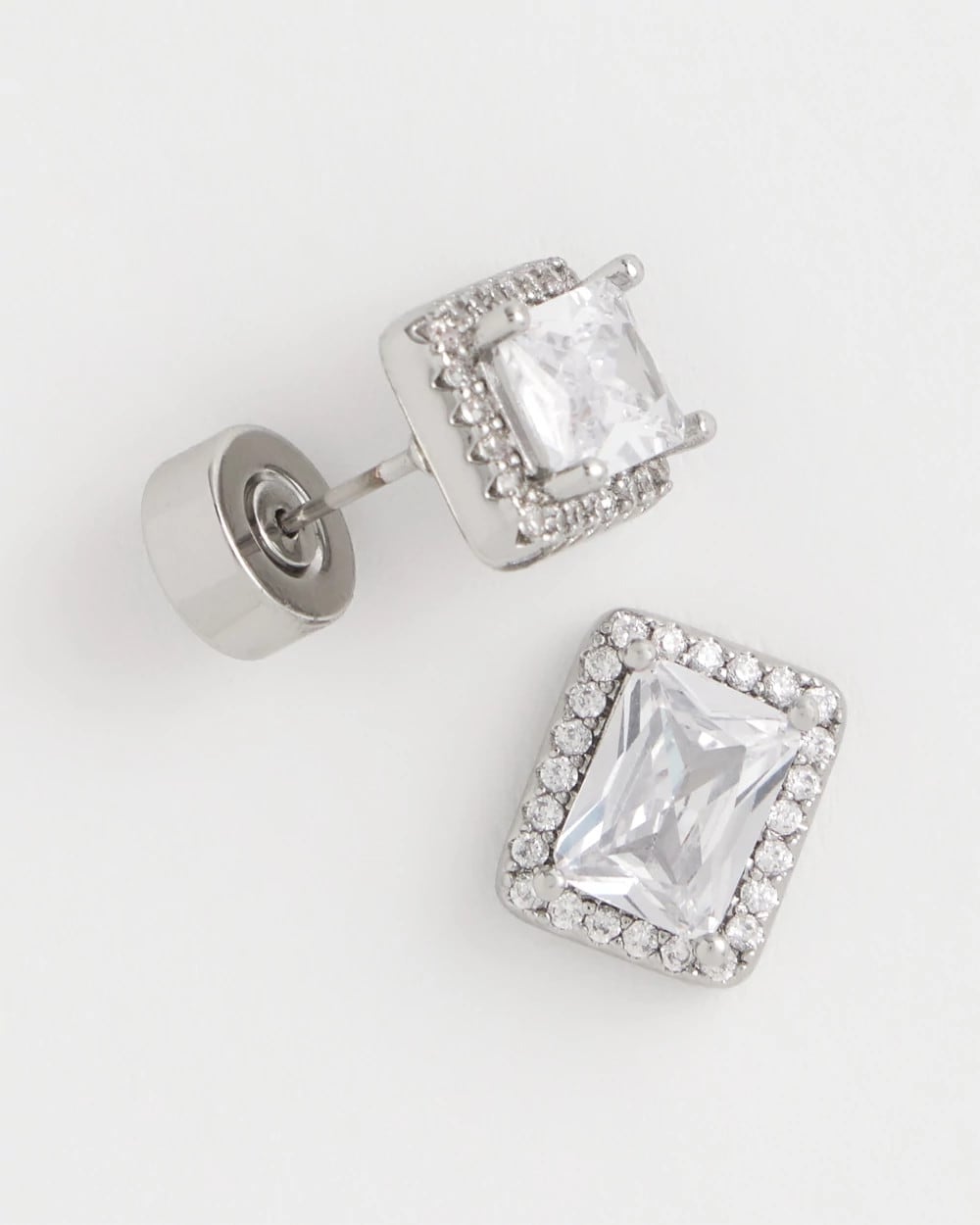 Chico's Jewelry Silver Emerald Cut Stud Earrings