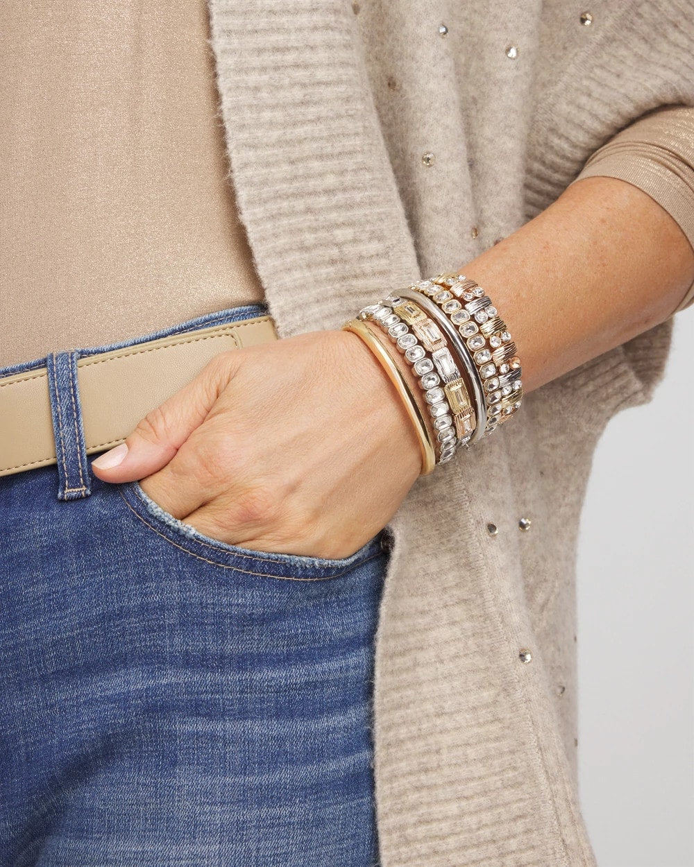 Chico's Jewelry Silver Bezel Set Stretch Tennis Bracelet