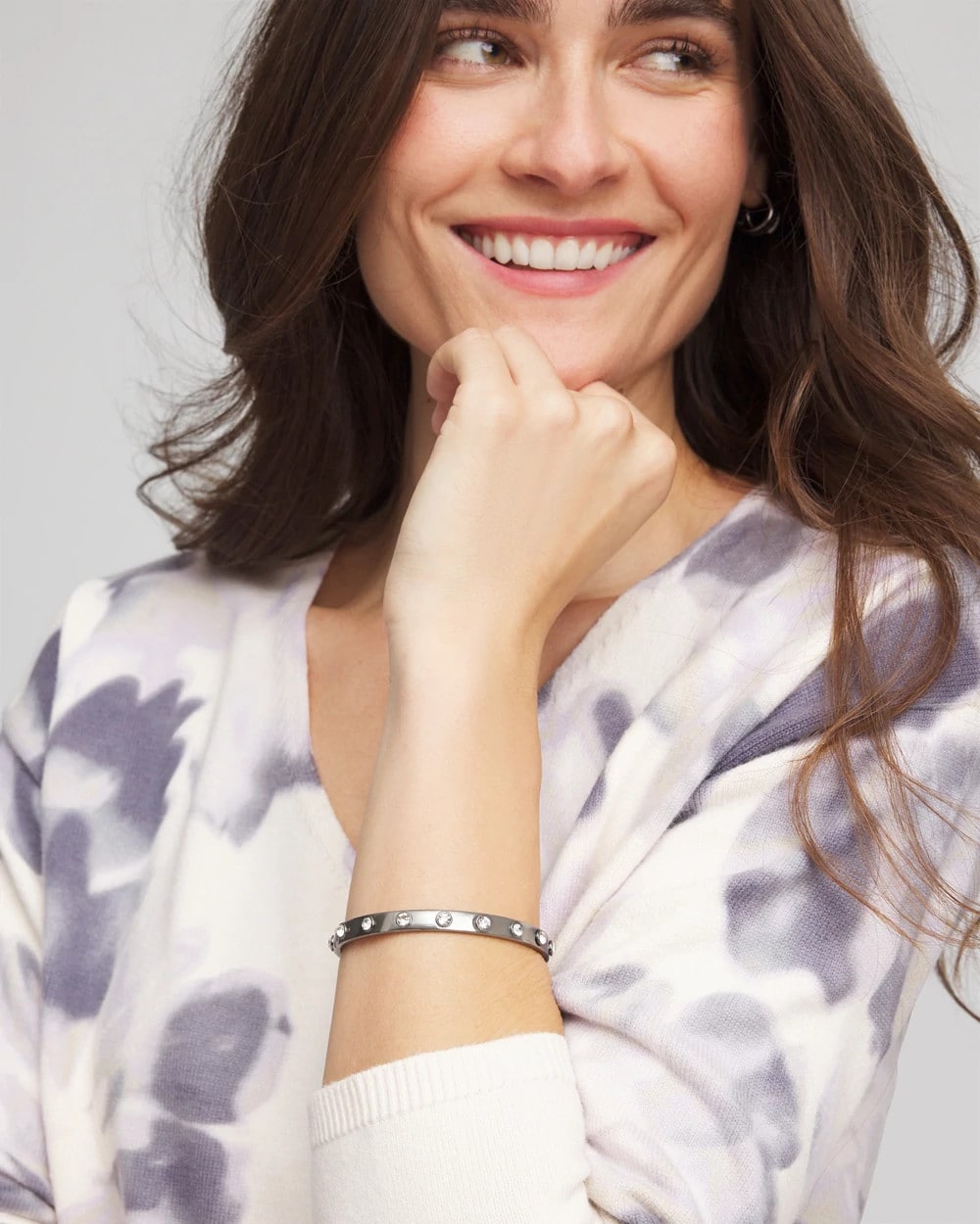 Chico's Jewelry Hematite Rhinestone Tone Bangle