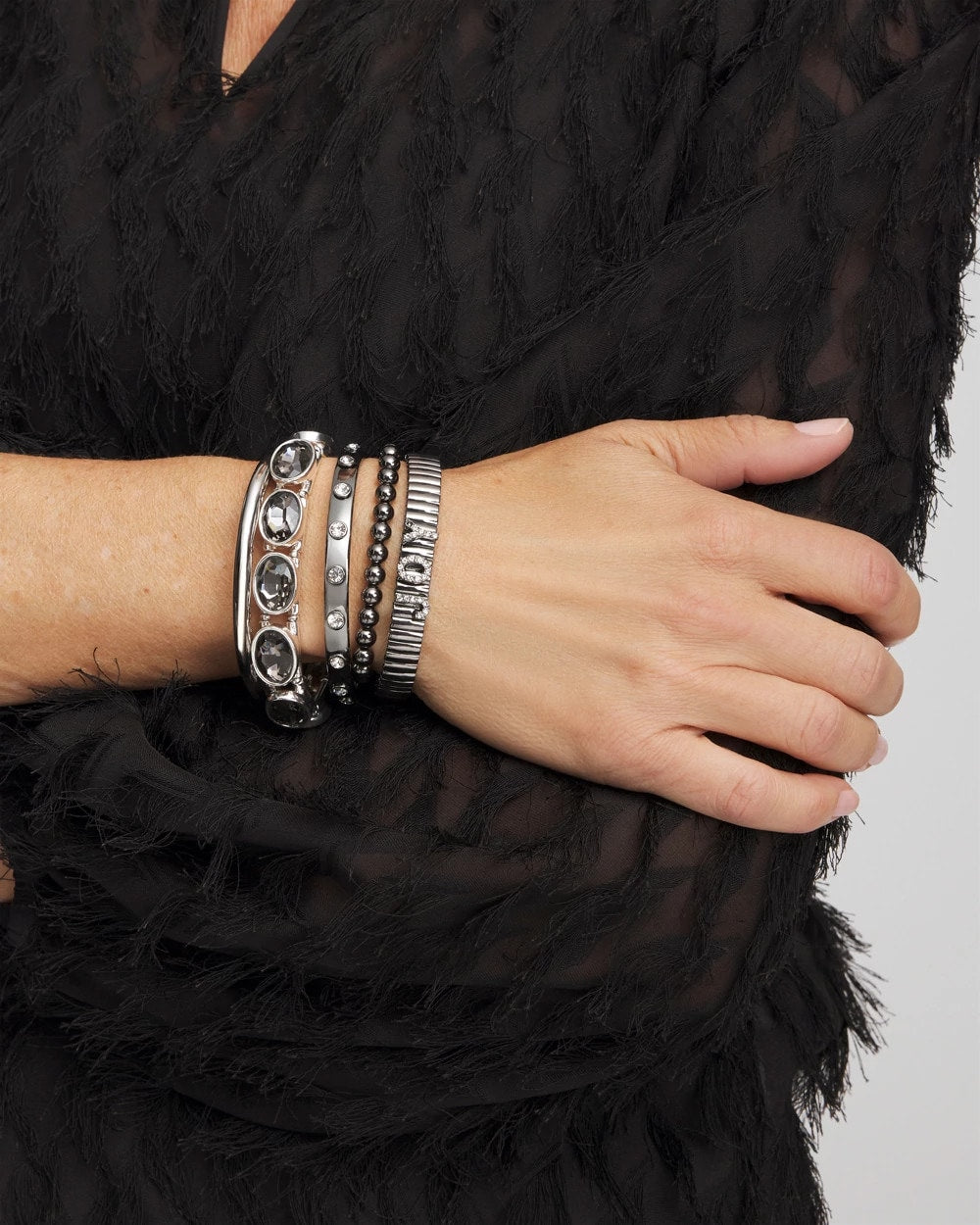 Chico's Jewelry Hematite Rhinestone Tone Bangle