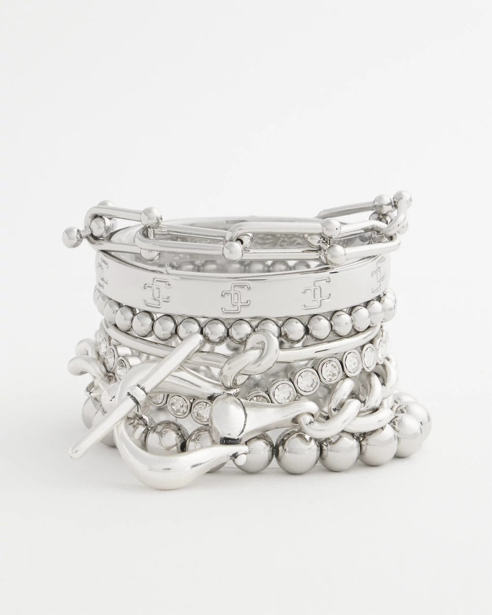 Chico's Jewelry Small Beaded Silver Tone Stretch Bracelet