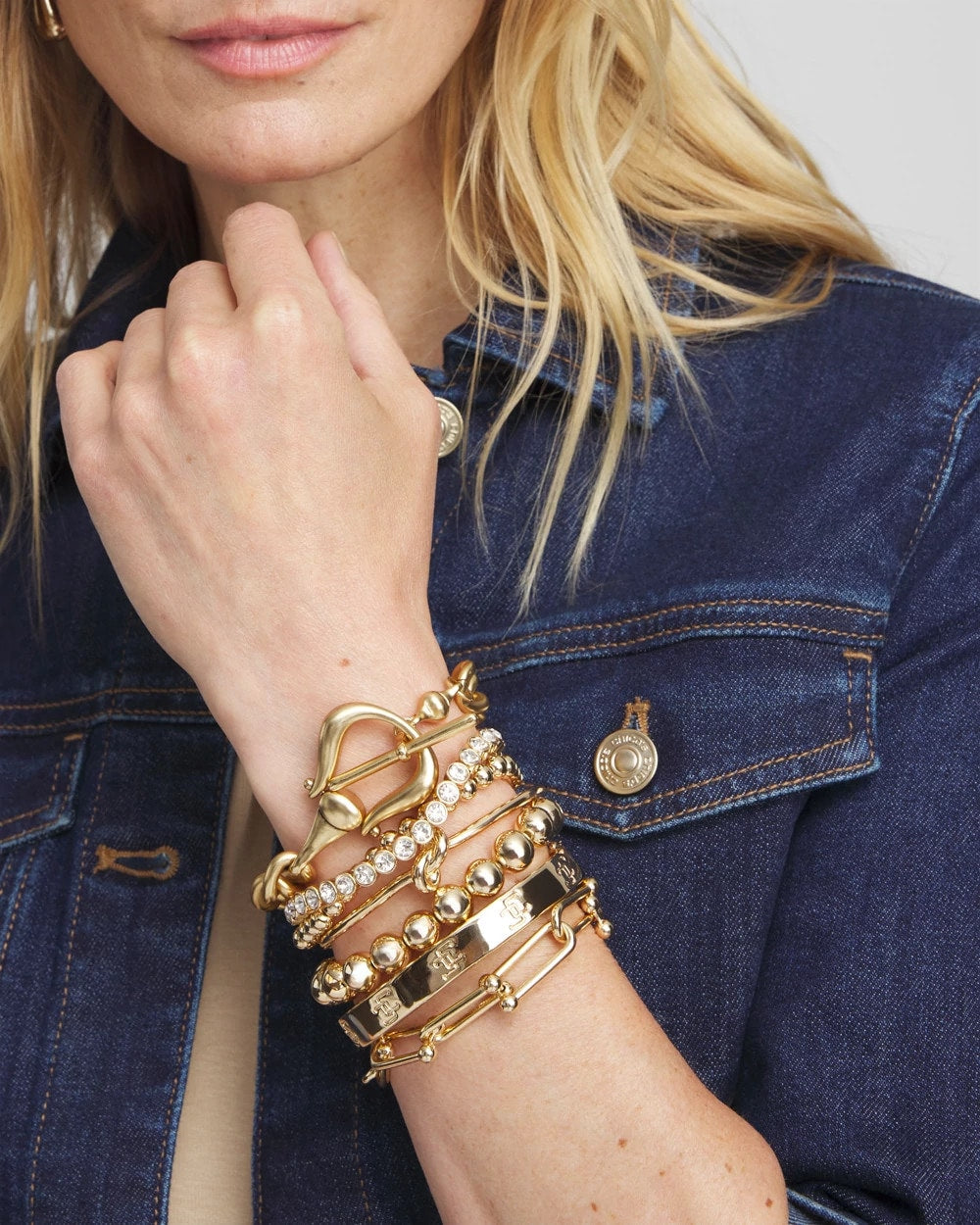 Chico's Jewelry Small Beaded Gold Tone Stretch Bracelet