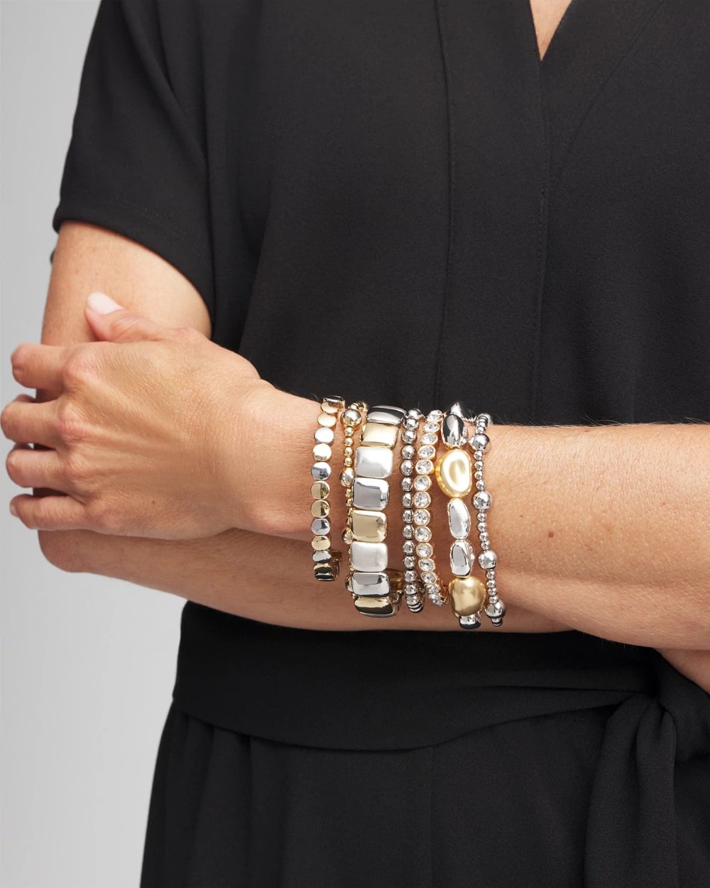 Chico's Jewelry Silver & Gold Tone Round Stretch Bracelet