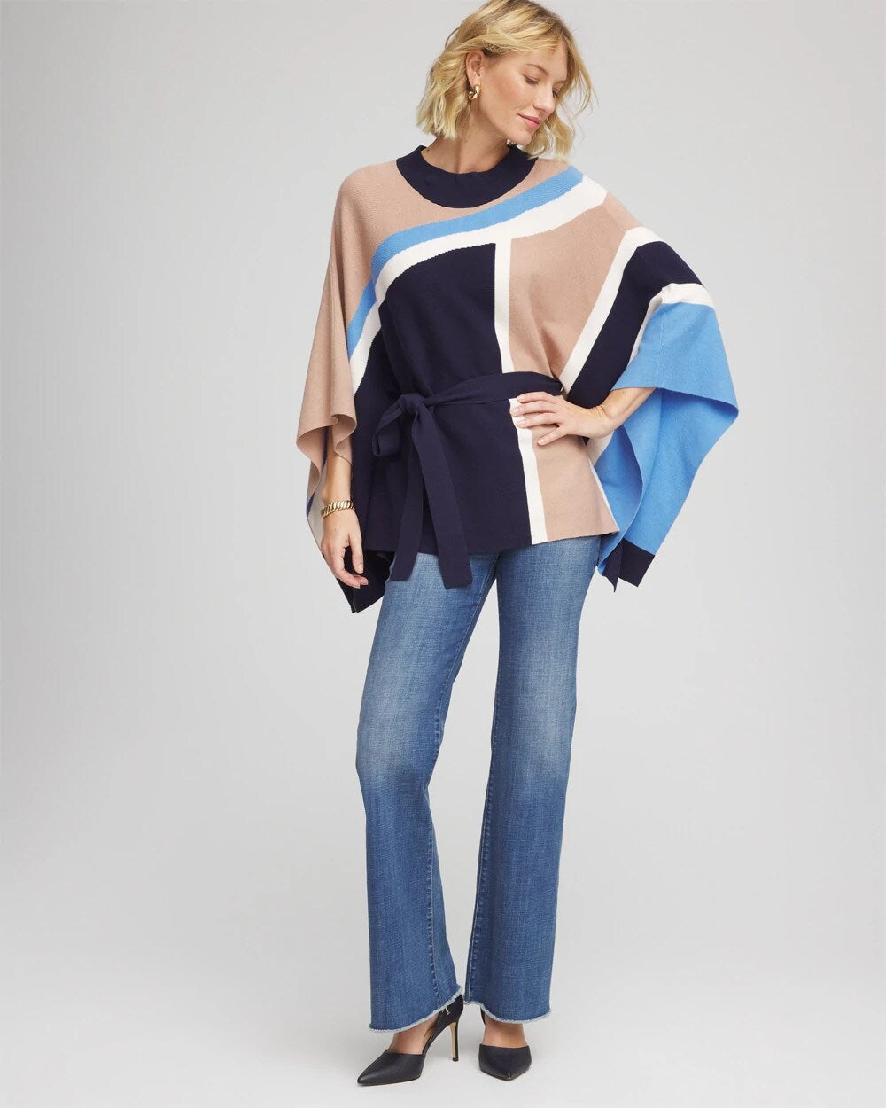 Chico's Accessories Belted Colorblock Poncho