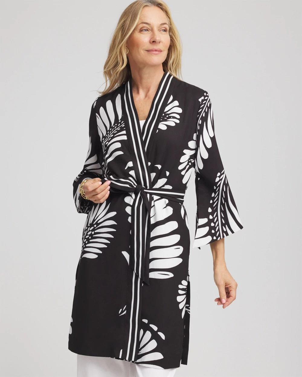 Chico's Accessories Tie-Front Long Kimono