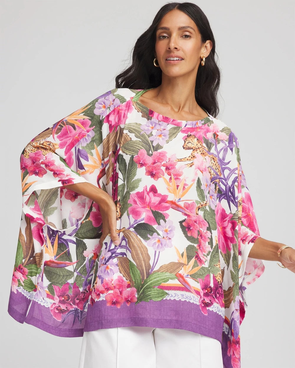 Chico's Accessories Floral-Print Poncho