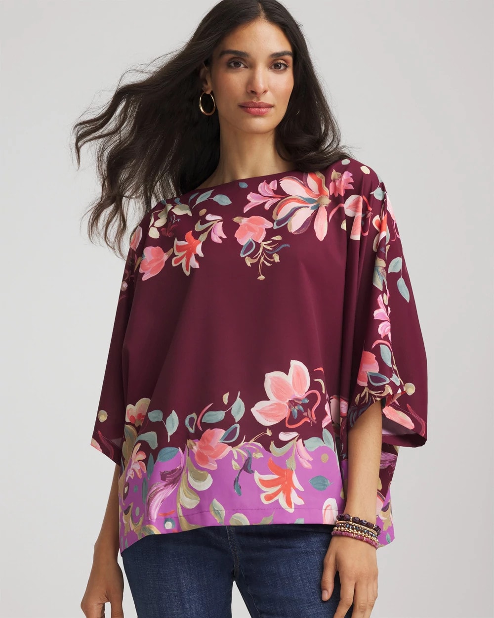 Chico's Accessories Printed Boatneck Pullover Poncho