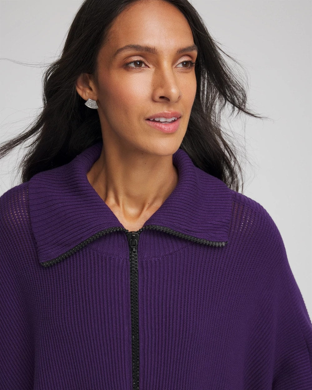 Chico's Accessories Rhinestone Zip-Collar Sweater Poncho