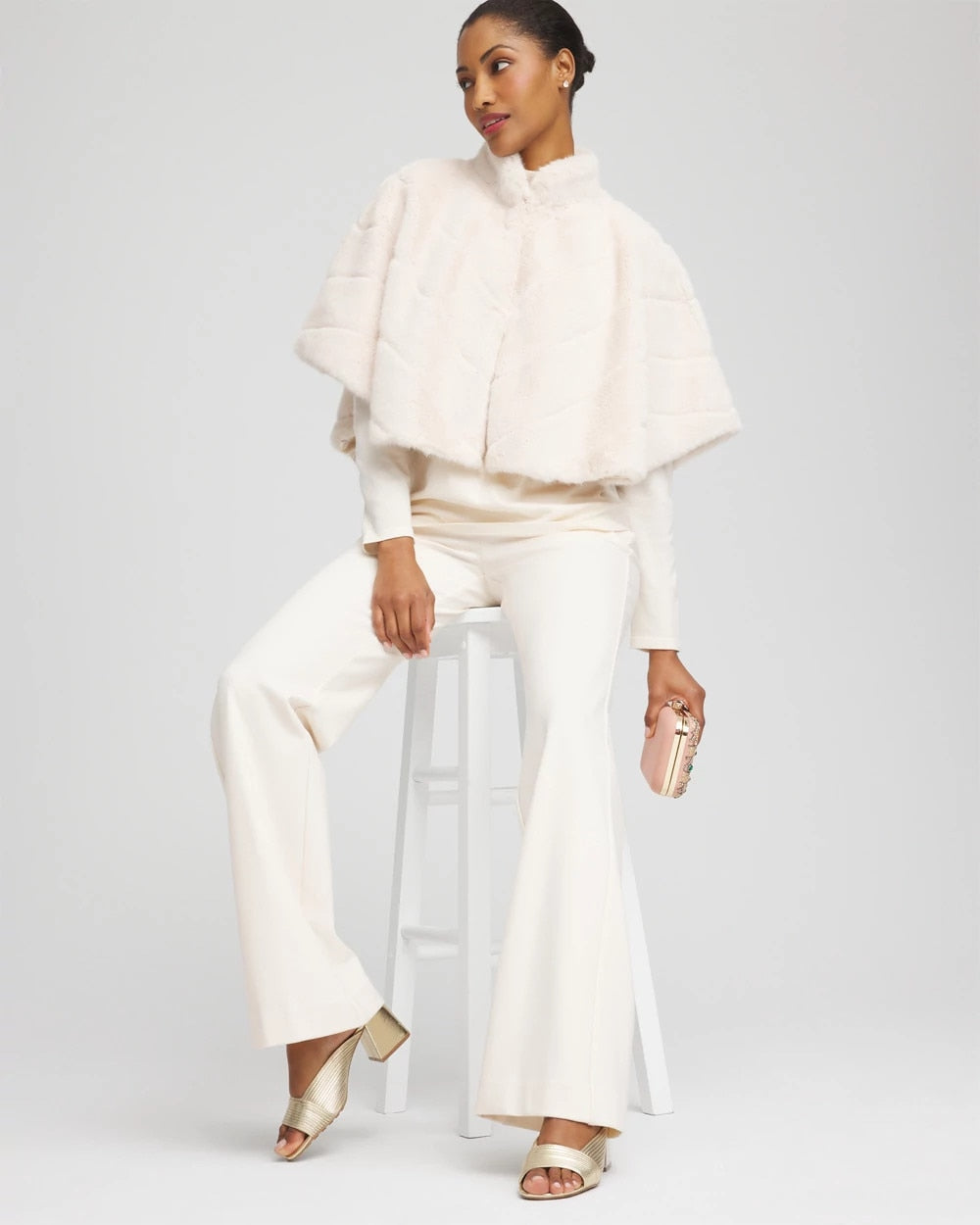 Chico's Accessories Faux Fur Funnelneck Capelet
