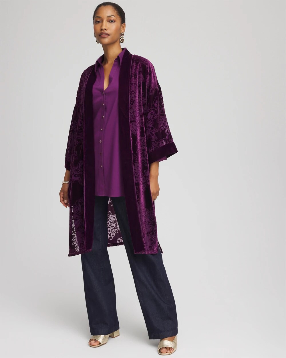 Chico's Accessories Floral Burnout Kimono