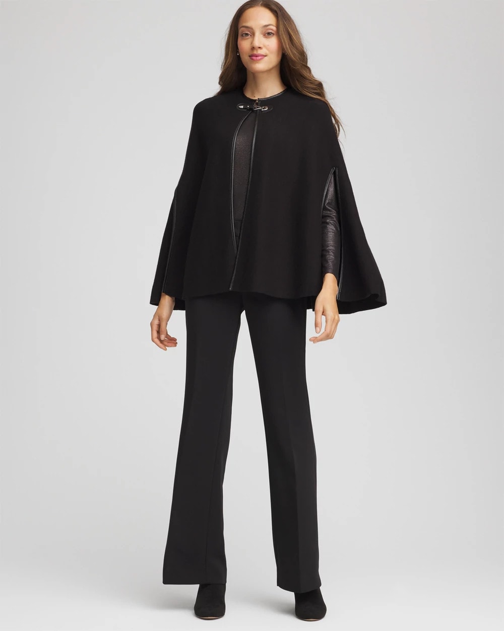 Chico's Accessories Faux Leather Trim Cape