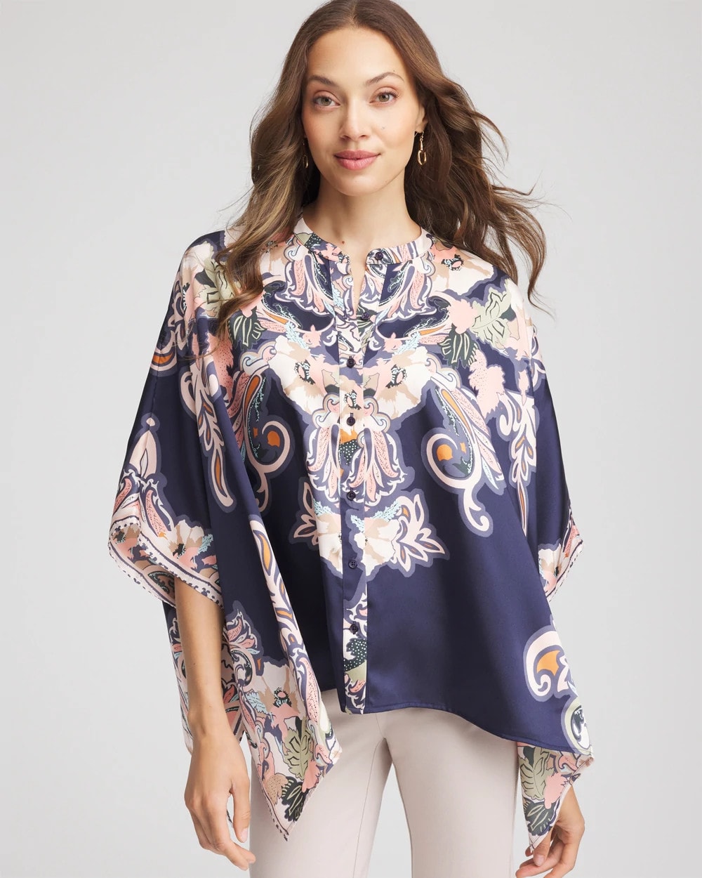 Chico's Accessories Collarless Floral-Paisley Poncho