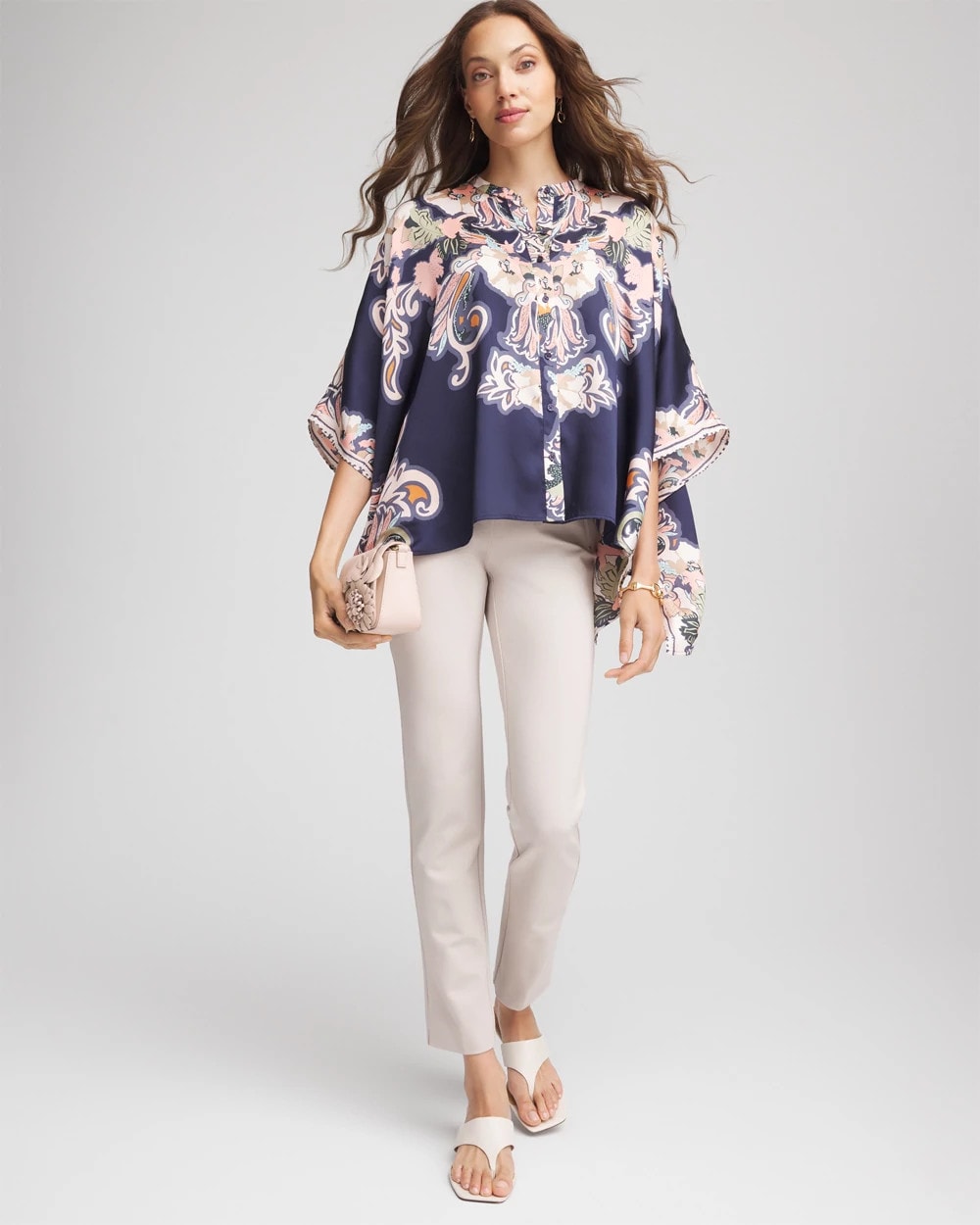 Chico's Accessories Collarless Floral-Paisley Poncho