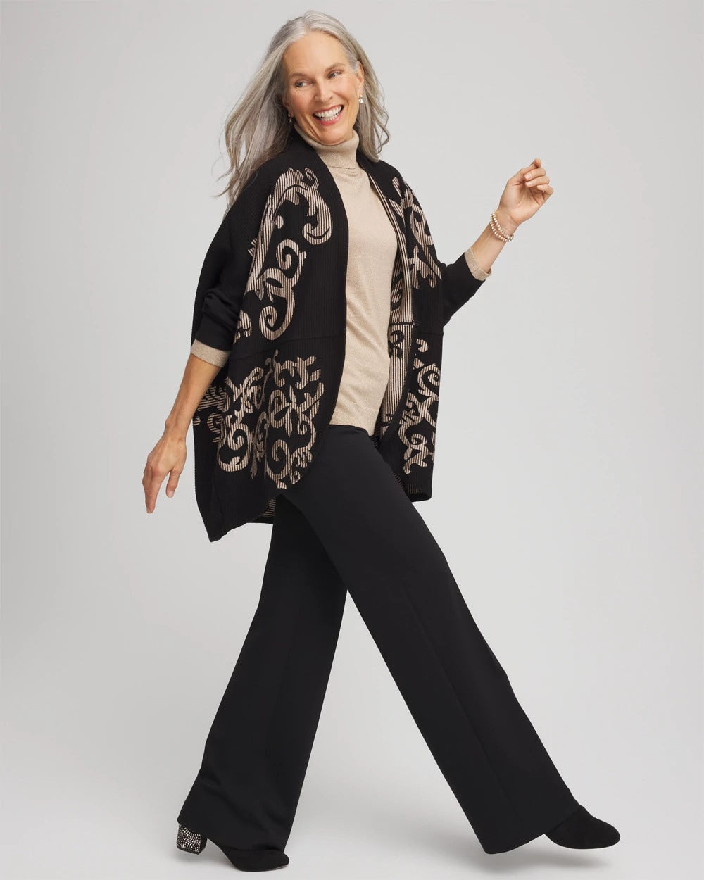Chico's Accessories Ottoman Jacquard Cocoon Cardigan