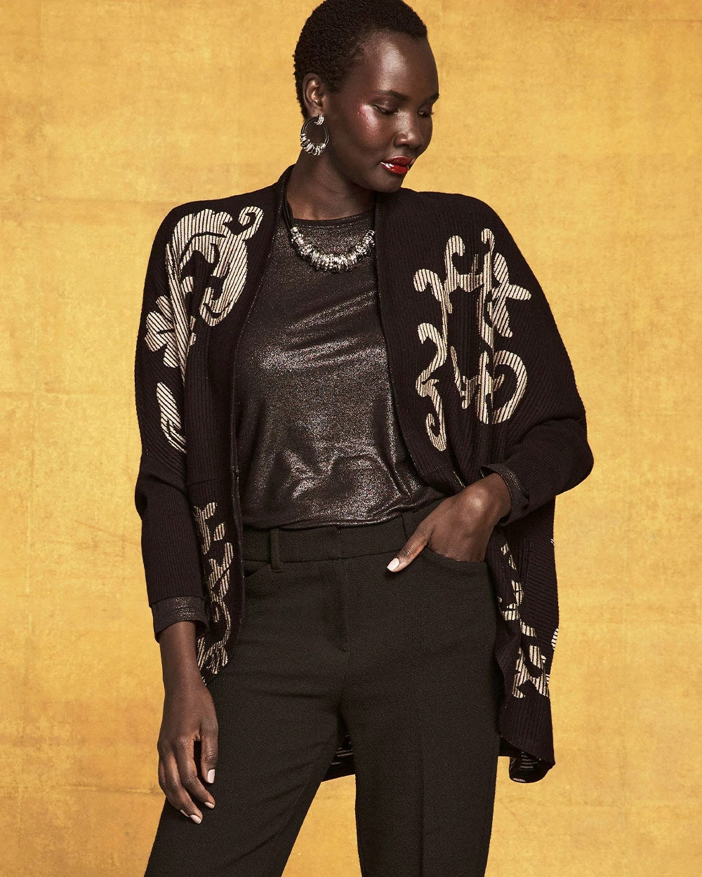Chico's Accessories Ottoman Jacquard Cocoon Cardigan