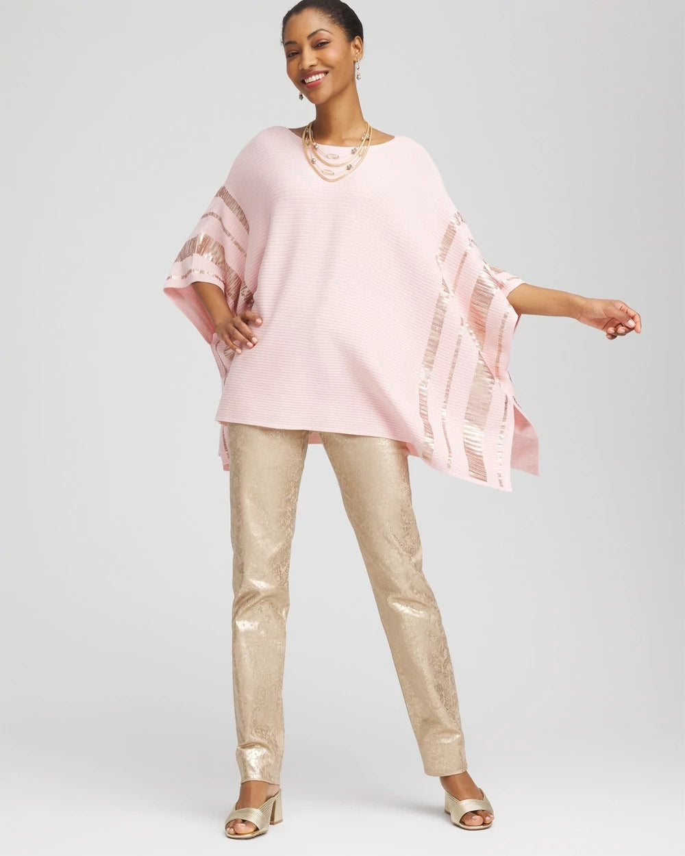 Chico's Accessories Sequin Striped Sweater Poncho