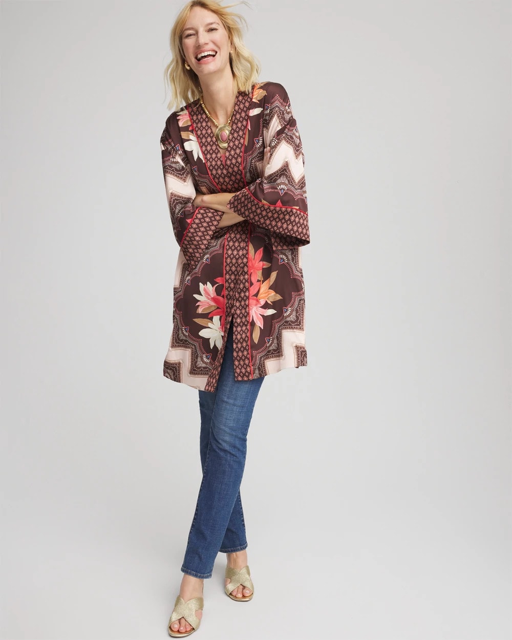 Chico's Accessories Long Mixed-Print Kimono