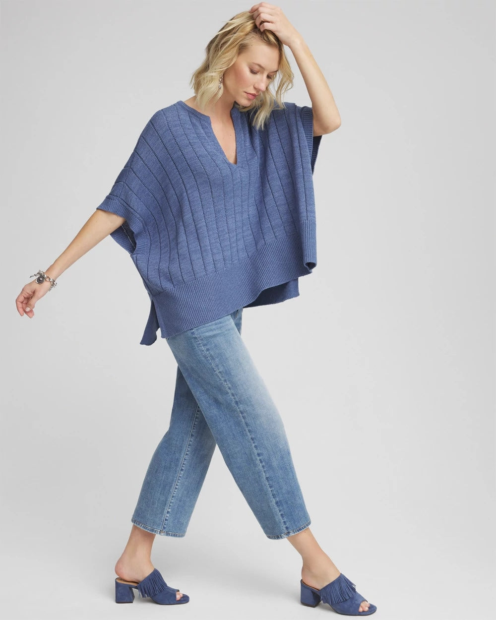 Chico's Accessories Open-Knit Splitneck Poncho