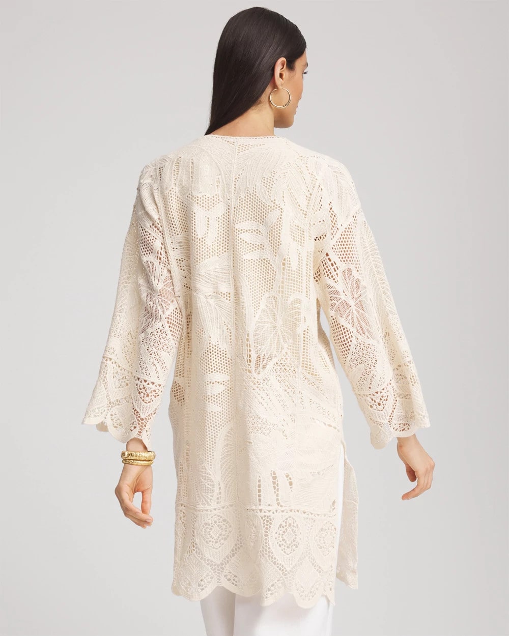 Chico's Accessories Cutwork Crochet-Lace Long Kimono