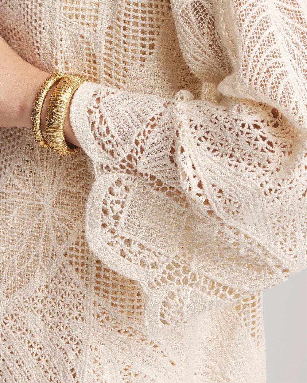 Chico's Accessories Cutwork Crochet-Lace Long Kimono