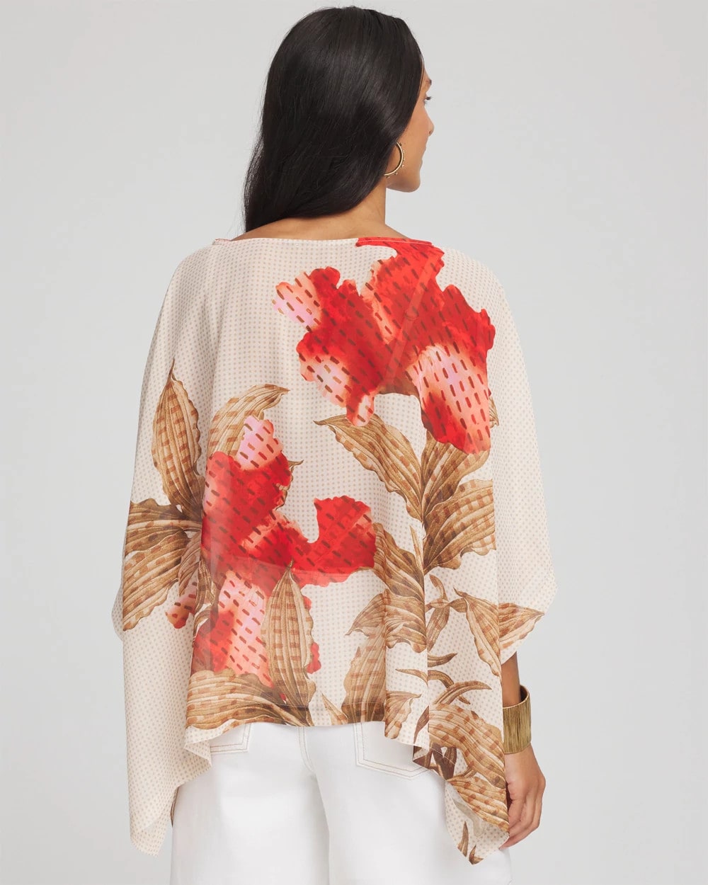 Chico's Accessories Floral Chiffon Pull-Over Poncho