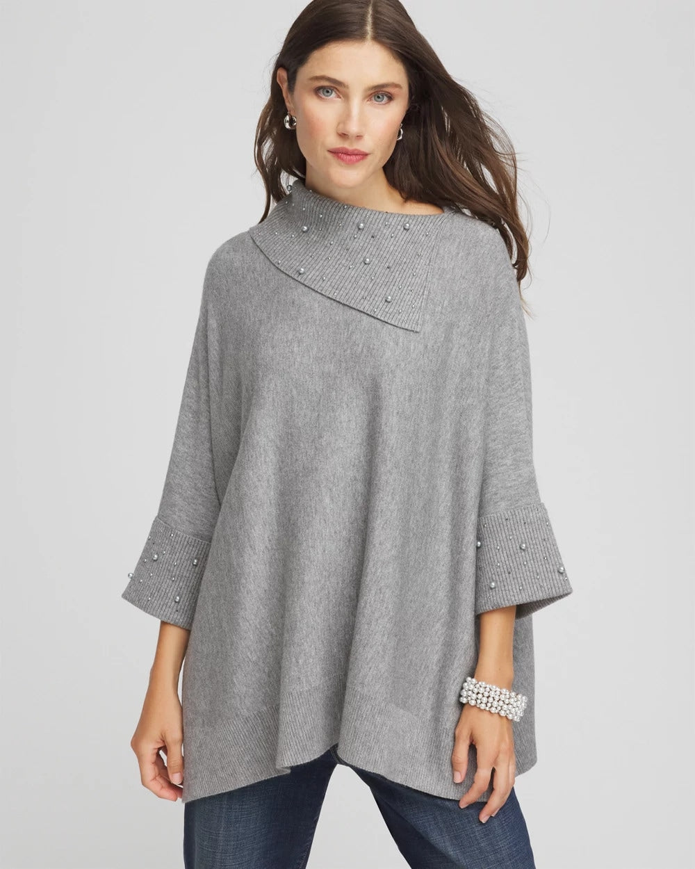 Chico's Accessories Embellished Sweater Poncho