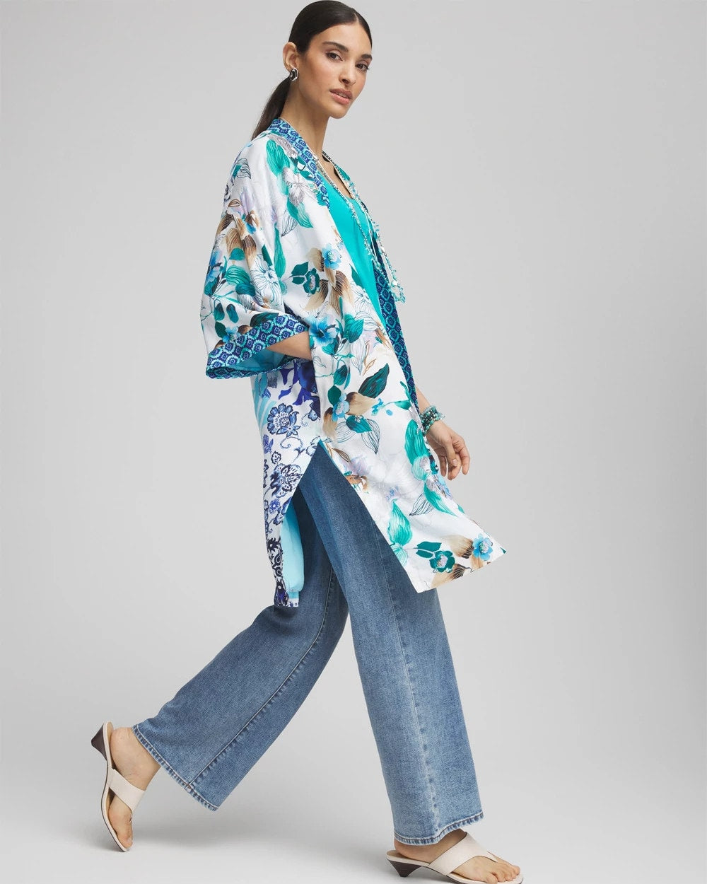 Chico's Accessories Island Motif Long Kimono