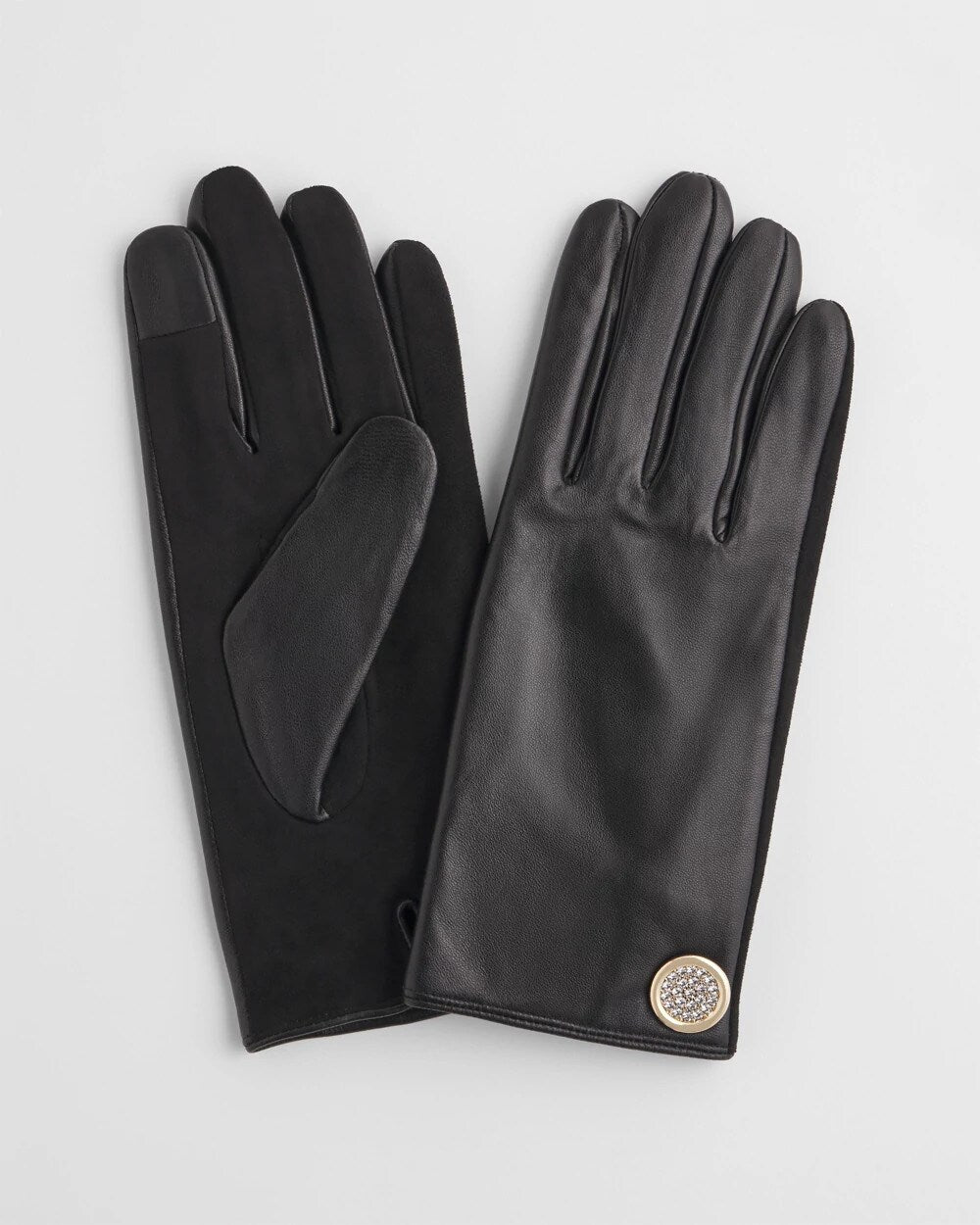 Chico's Accessories Leather Button Detail Gloves